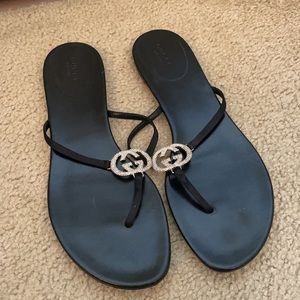 Gucci Crystal GG Thong Sandals. Size 10B.